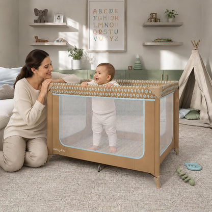 dream on me zodiak portable playard, compact for, close-up detail
