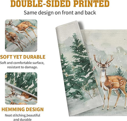 Christmas Watercolor Deer Trees Snowflakes Placemats Set of 4 Winter Rustic - Image 5