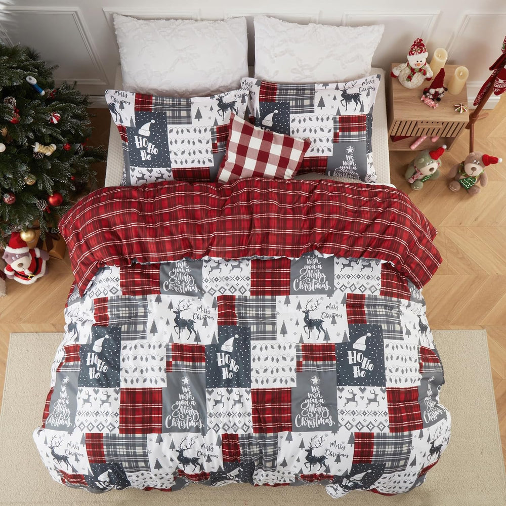 CAROMIO Christmas Comforter Set King Size, Reversible Printed 3 Pieces