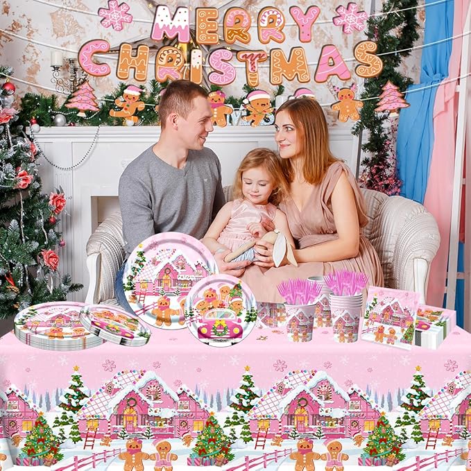142Pcs Gingerbread Christmas Tableware Party Decorations Gingerbread Man Winter - Image 6