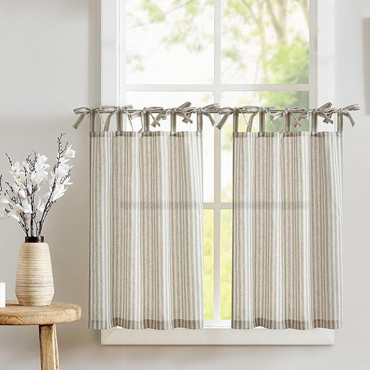jinchan Tie Top Kitchen Curtains 36 Inch Length Striped Tier Curtains Ticking by JINCHAN