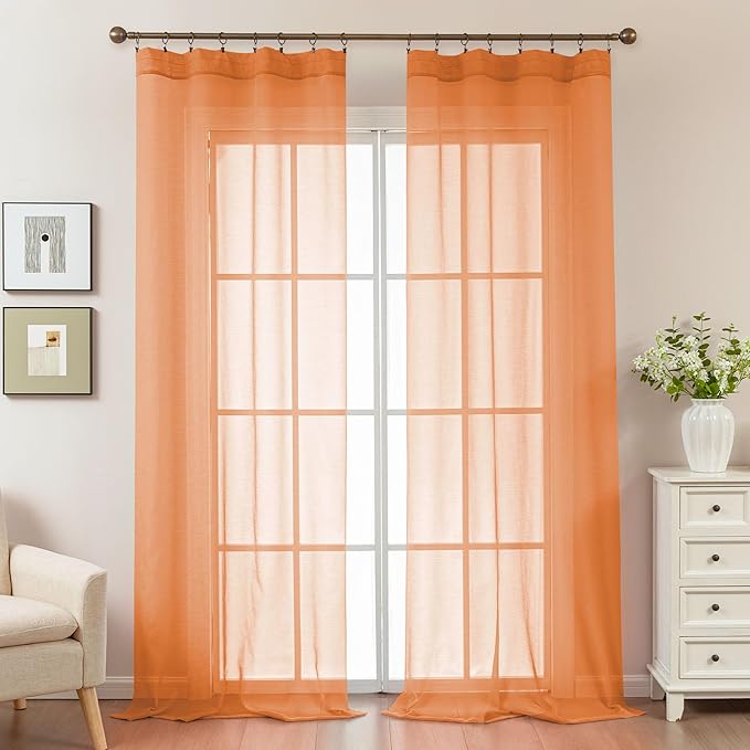 Orange Sheer Curtains 108 Inches Extra Long, Privacy Semi Sheer Curtains - Image 2