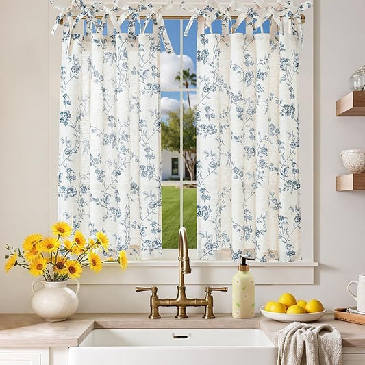 jinchan Floral Kitchen Curtains 36 Inch Linen Tier Curtains Farmhouse Cafe Half by JINCHAN