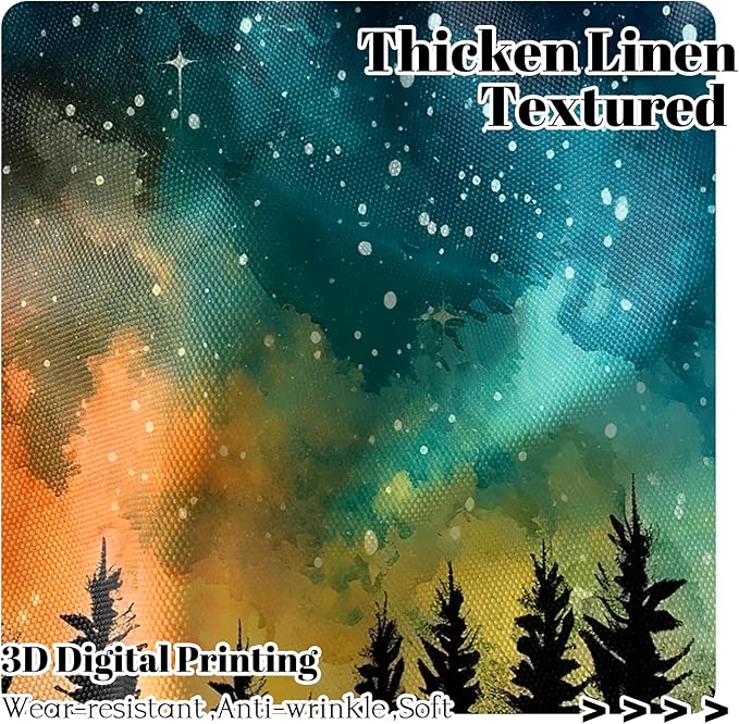 Renaiss 26 x 24 Inch Forest Starry Kitchen Curtains Light Filter Night Rustic - Image 2