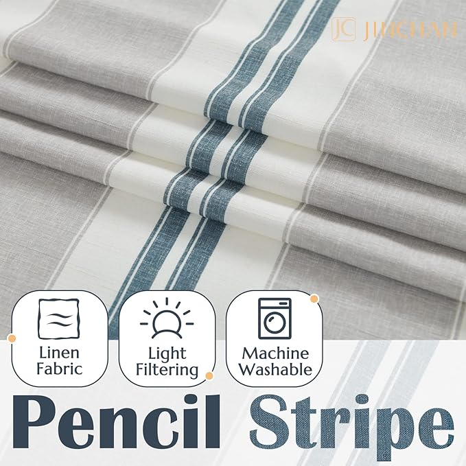 jinchan Striped Valance Farmhouse Window Treatment Linen Textured Drapes - Image 4