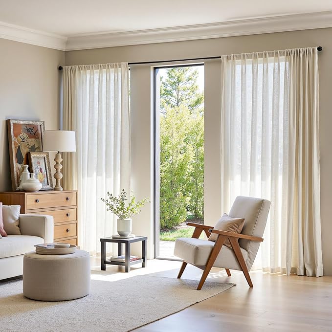 jinchan Sliding Doors Linen Blend Curtain 84 Inches Length 1 Panel - Image 3