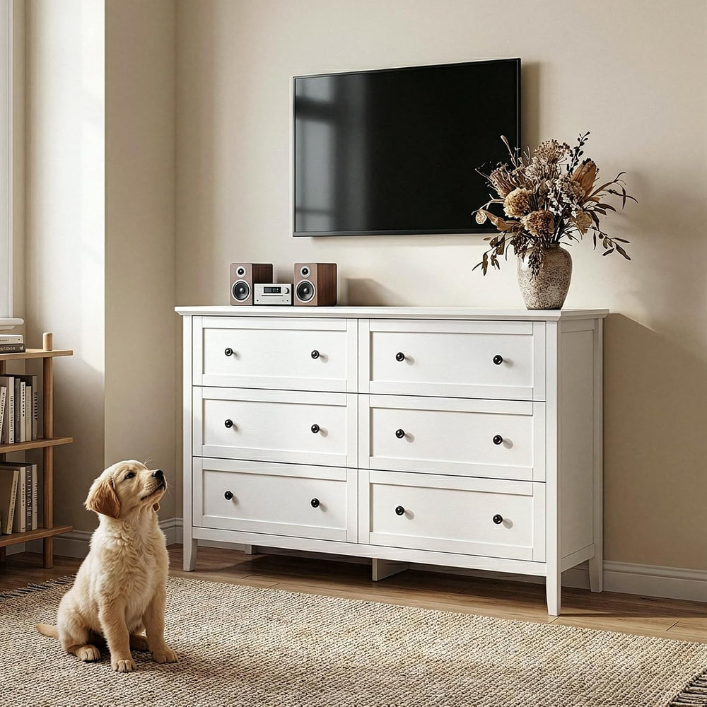 Karl home White Farmhouse 6 Drawers Tall Dresser, Bedroom Storage Chest