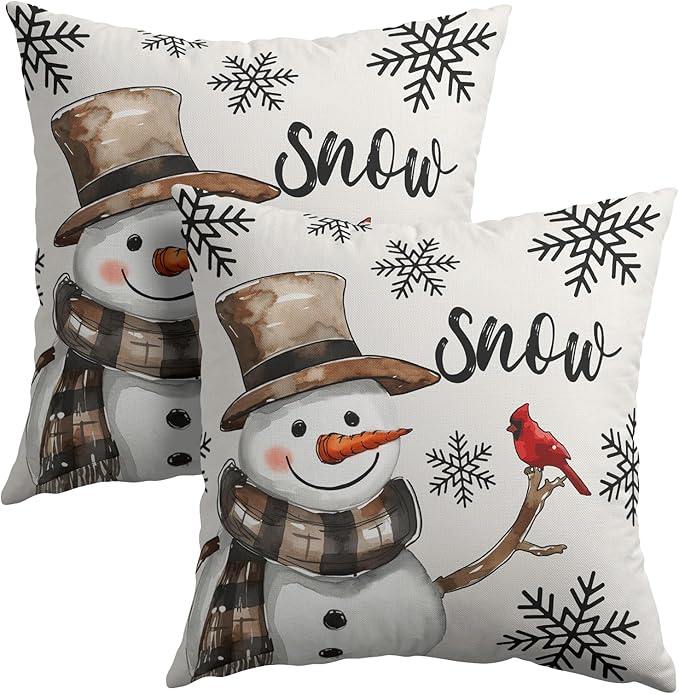 Snowman Throw Pillow Cover Christmas Pillowcase 22x22 Inch Set of 2 Snowflake by Granbey