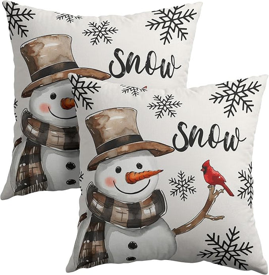 Snowman Throw Pillow Cover Christmas Pillowcase 22x22 Inch Set of 2 Snowflake by Granbey