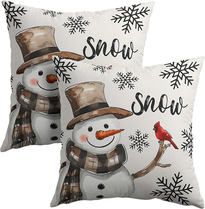 Snowman Throw Pillow Cover Christmas Pillowcase 18x18 Inch Set of 2 Snowflake by Granbey