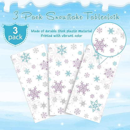 3 Pieces Christmas Snowflake Party Tablecloth Decorations, Plastic Purple and - Image 4