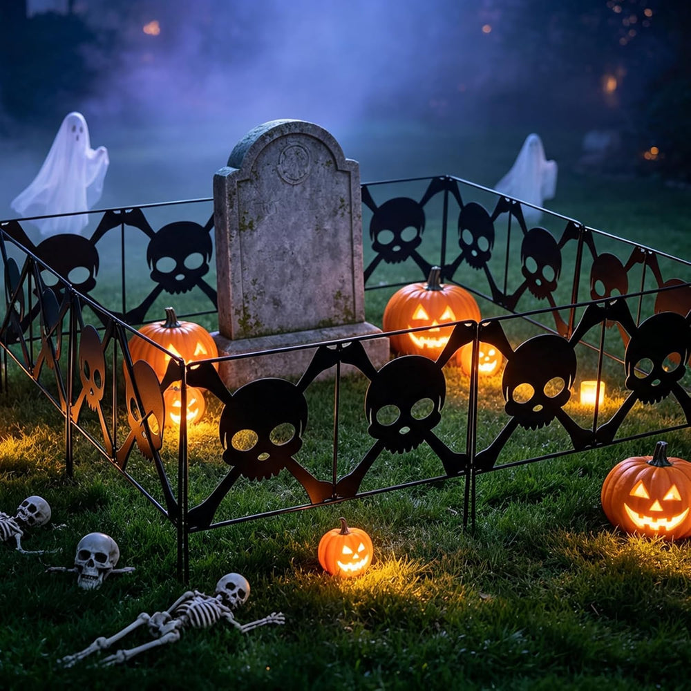 8Pcs Metal Halloween Skeleton Fence Panels 15.7x12.6'' Graveyard Yard...