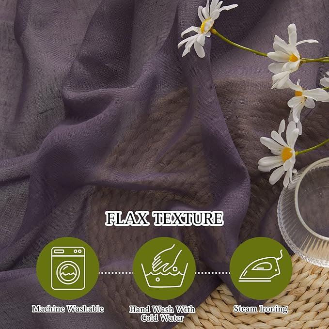 NICETOWN Semi Sheer Linen Blend Curtains, Grommet Solid Curtain Privacy - Image 4