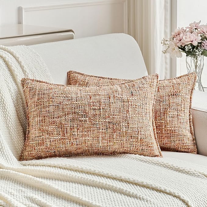 FUTEI Rust Decorative Throw Pillow Covers 12x20 Inch Set of 2, Soft Chenille by FUTEI