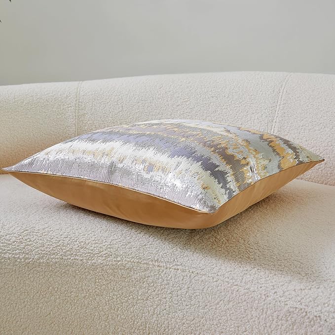 Gold Ombré Jacquard Pillow Cover 18x18 Inches - Image 3