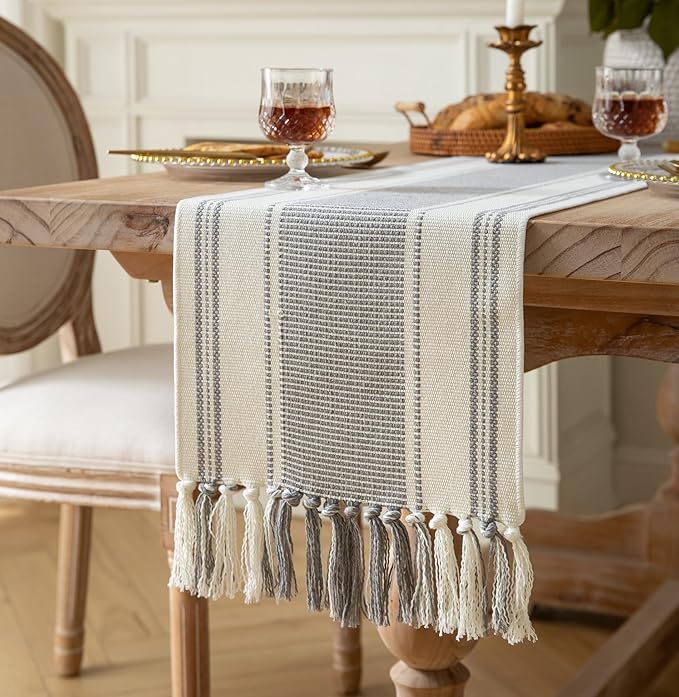 Caflife Boho Table Runner Natural Stripe - Image 2