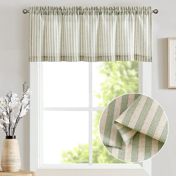 jinchan Valance Curtain Linen Textured Striped Window Curtain - Image 2