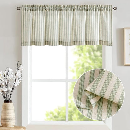 jinchan Valance Curtain Linen Textured Striped Window Curtain - Image 2