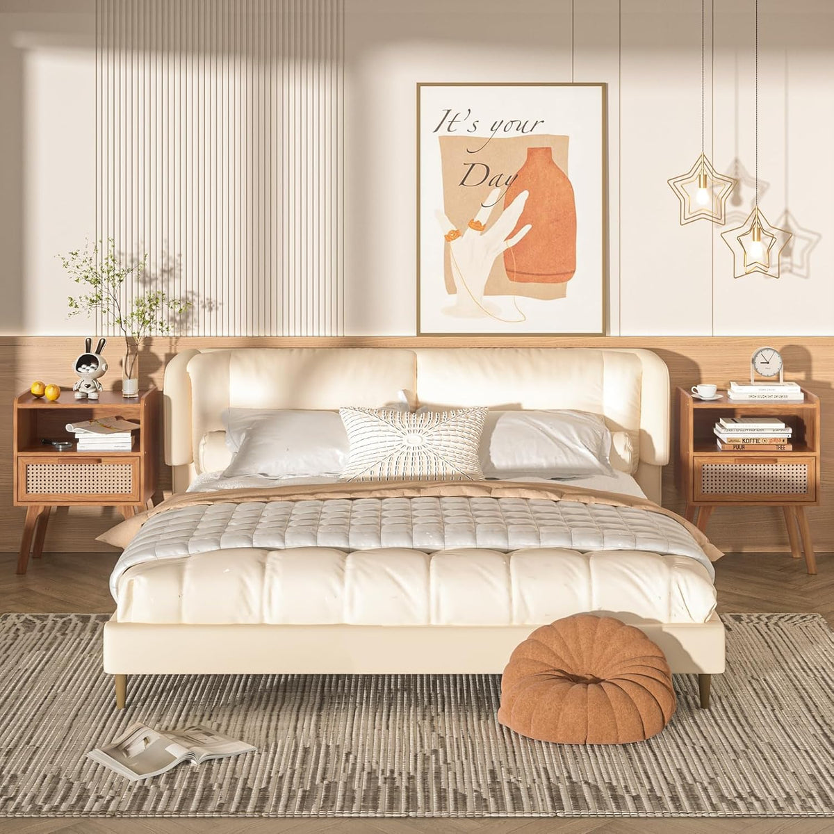 lerliuo rattan nightstand, side table with drawer open, package contents