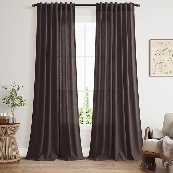 Cocoa Coffee Linen Curtains 90 Inch Long 2 Panels Set by Nanspring