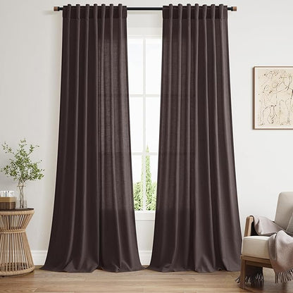 Cocoa Coffee Linen Curtains 90 Inch Long 2 Panels Set by Nanspring