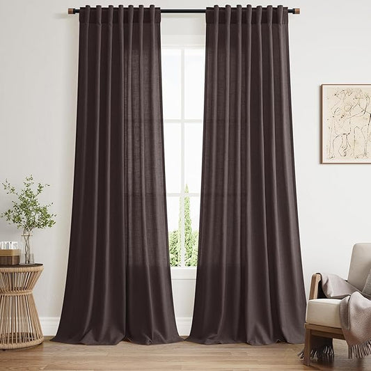 Cocoa Coffee Linen Curtains 90 Inch Long 2 Panels Set by Nanspring