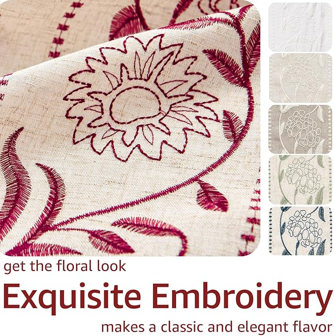 jinchan Winslow Linen Curtains for Bedroom 63 Inches Length Embroidered - Image 4