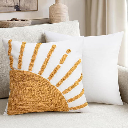 Adabana Boho Decorative Yellow Throw Pillow Covers 18x18, Tufted Sun Pillow - Image 4