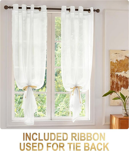 Foil Stripe White Sheer Curtains 54 inches Length 2 Panels - Image 2