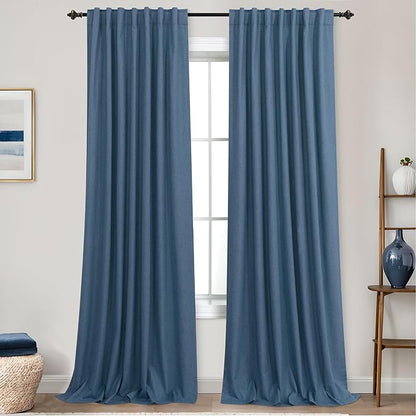 KOUFALL 108 Inch Curtains Blackout 9FT Long Black Out Linen Denim Slate Blue - Image 9