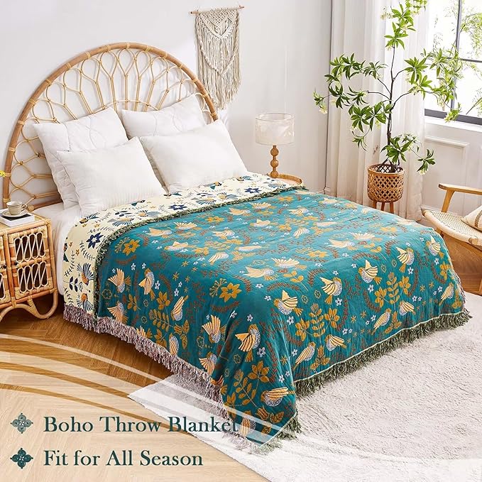 Boho Throw Blanket, 100% Cotton Ultra Soft Luxury Throw Rustic Quilt, All - Image 5