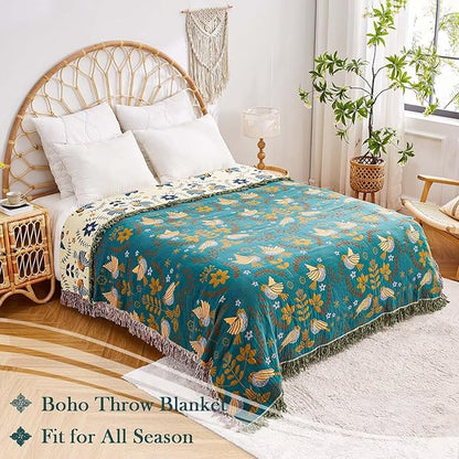 Boho Throw Blanket, 100% Cotton Ultra Soft Luxury Throw Rustic Quilt, All - Image 5