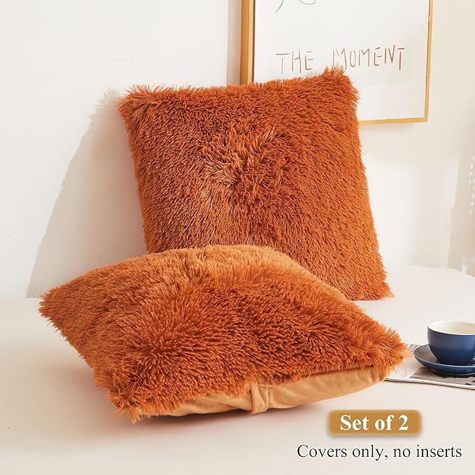 XeGe Faux Fur Throw Pillow Covers, Luxury Fluffy Plush Pillow Cases, Shaggy - Image 2