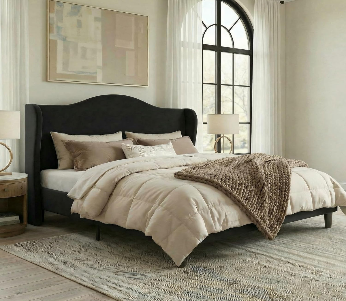 allewie king size bed frame, plush velvet wingback, main product view