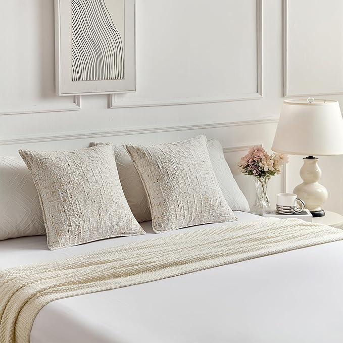 FUTEI Cream Decorative Throw Pillow Covers 18x18 Inch Set of 2, Soft Chenille - Image 5