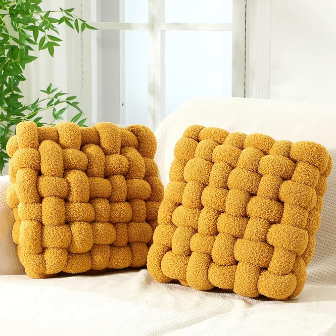 Wenqik 2 Pcs Knot Pillows Square Knotted Plush Throws Soft Accent Pillows by Wenqik