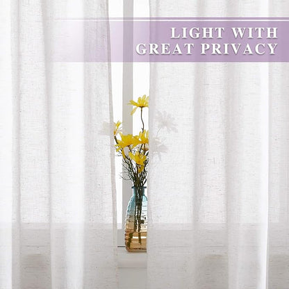 NICETOWN Linen Curtains Off White Sheer Flax Textured, Grommet Semi Linen Sheer - Image 5
