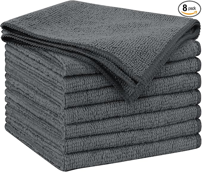AIDEA Microfiber Cleaning Cloth Grey 8PK, Microfiber Towels by AIDEAHOME