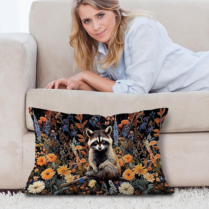 Moody Floral Raccoon Pillow Covers 12x20, Gifts - Image 5