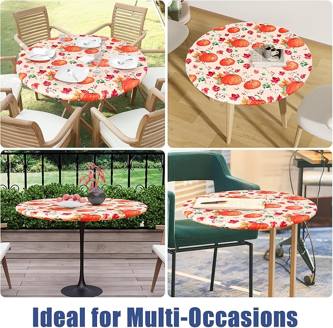 Round Spandex Thanksgiving Tablecloth, Elastic Fitted Waterproof Tablecloths - Image 9