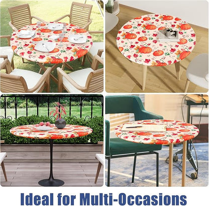 Round Spandex Thanksgiving Tablecloth, Elastic Fitted Waterproof Tablecloths - Image 9