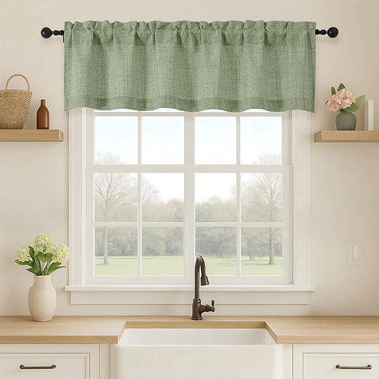 OVZME Green Valance for Windows, Light Filtering Faux Linen Textured Small by OVZME