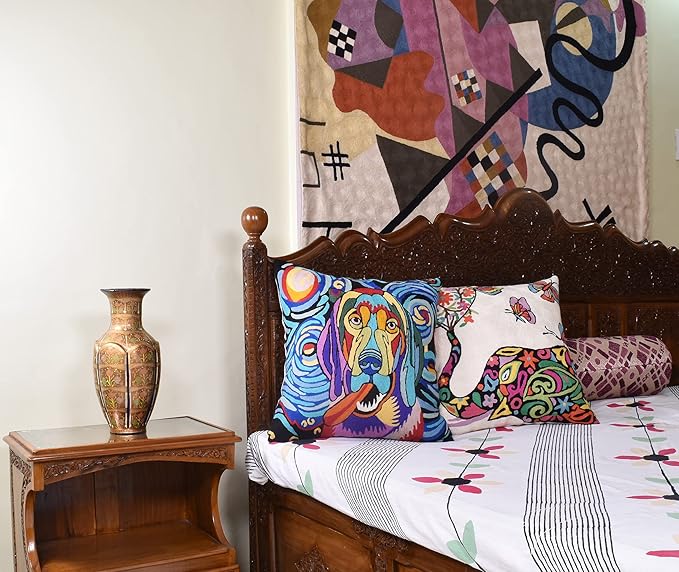 Picasso Dog Pillow Cover | Starry Night & Abstract Dogs Accent Pillows | Hand - Image 2