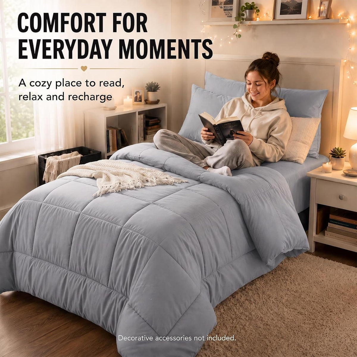 cozylux twin xl comforter set grey - 5, front angle view