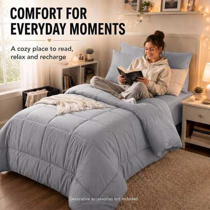 cozylux twin xl comforter set grey - 5, front angle view