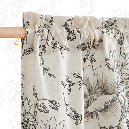 jinchan Floral Linen Tier Curtains 36 Inch Farmhouse Botanic Cafe Drapes - Image 7