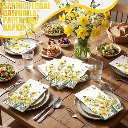 Peryiter 100 Pcs Spring Floral Daffodils Paper Napkins 13 x 15.7 Inch Yellow - Image 5