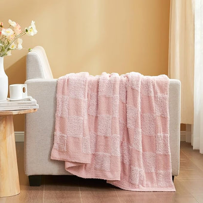 Snuggle Sac Checkered Throw Blanket, Fluffy Faux Fur Knitted - Image 5