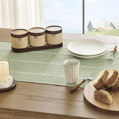 ZeeMart Farmhouse Braided Striped Table Runner, Rustic Sage Green Table Runners - Image 5