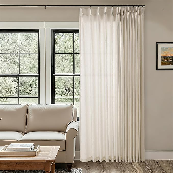 Extra Wide Pinch Pleat 100 x 84 Inch Linen Curtains by DUKIYO